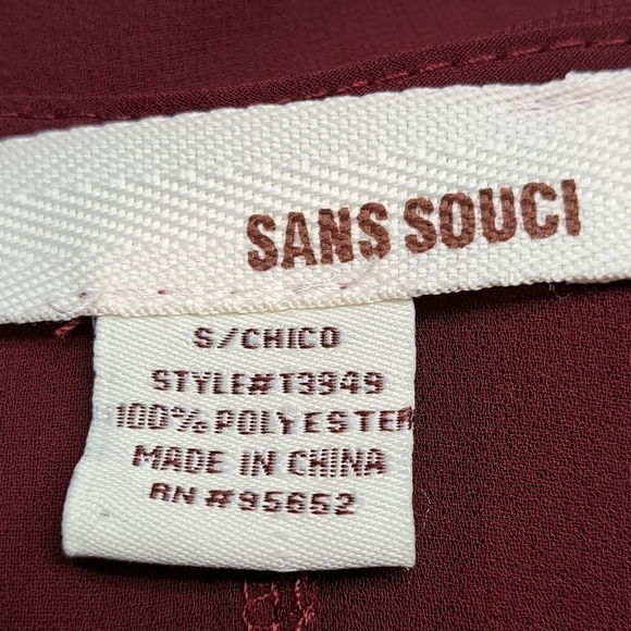 Sans Souci Maroon Sheer Hi/Low Blouse   Size S - Picture 3 of 3